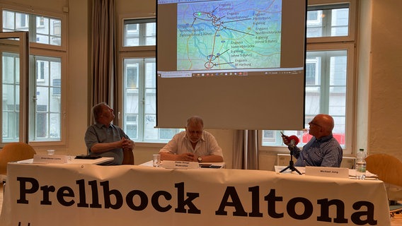 Die Initiative "Prellbock Altona" äußert bei einer Presskonferenz Kritik am geplanten Fernbahnhof Diebsteich. © NDR Foto: Reinhard Postelt