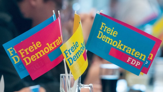 Bunte FDP-Flaggen in einem Glas © picture alliance/Armin Weigel/dpa Foto: Armin Weigel