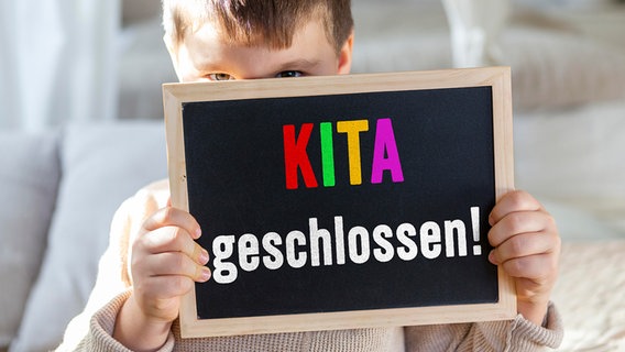 "Kita geschlossen" steht auf einer Tafel, die ein Kind hochhält (FOTOMONTAGE) © picture alliance Foto: Michael Bihlmayer