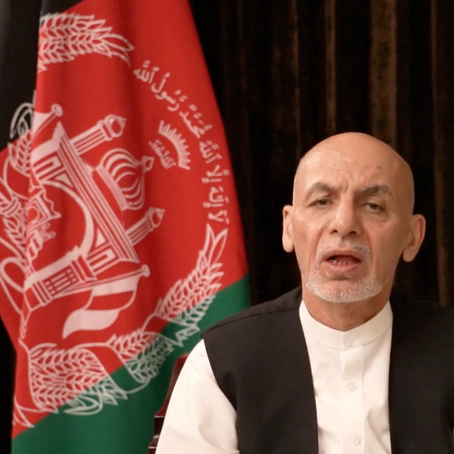Ashraf Ghani in seiner ersten Videoansprache nach dem Fall von Kabul. © picture alliance Foto: Balkis Press