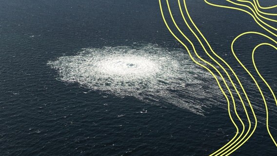 Eine große Unruhe im Meer am 27. September 2022 von oben fotografiert, die Folge eines Lecks an der Erdgaspipeline Nordstream. © picture alliance 