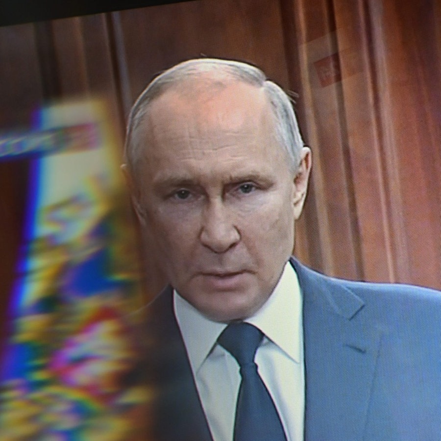 Der russische Präsident Wladimir Putin bei einer Fernsehansprache am 26. Juni 2023. © picture allinace Foto: Rossiya