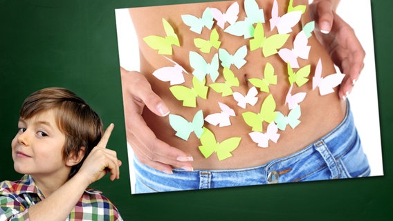 Ein Junge mit gehobenem Zeigefinger steht vor einer Tafel, an der ein Foto haftet: Ein Mädchen steckt die Zunge raus. © Fotolia.com Foto: Junge vor Tafel: photophonie, Foto: TwoBrainsStudios