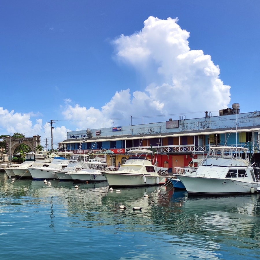 Boote und ein Katamaran liegen am Careenage in Bridgetown in Barbados © NDR Foto: Isa Hoffinger