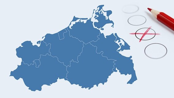Landkarte von Mecklenburg-Vorpommern und Wahlzettel mit Stift. (Bildmontage) © fotolia.com Foto: opicobello