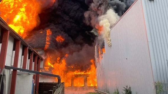 Flammen schlagen aus einem Industriegebäude. © Screenshot/instagram/@feuerwehr.braunschweig 