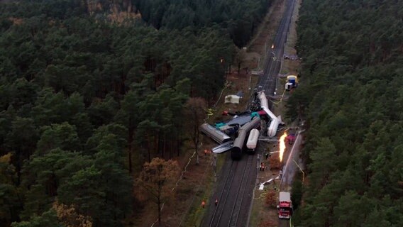 Waggons liegen nach einem Zugunfall auf den Schienen. © Nonstopnews 