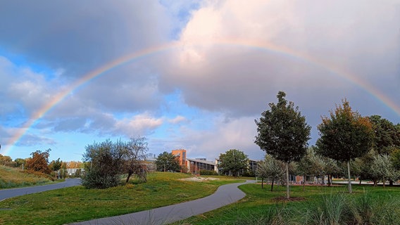 Ein Regenbogen über einer Parklandschaft in Wolfsburg. © NDR Foto: Peter Peukert