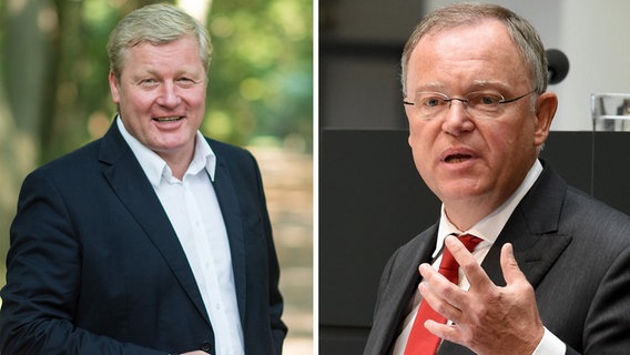 Bernd Althusmann (CDU) und Stephan Weil (SPD) stehen auf einer Fotomontage nebeneinander. © dpa-Bildfunk Foto: Hollemann, Gollnow