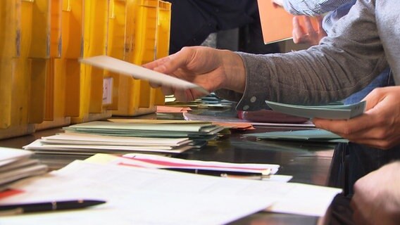 Menschen sortieren Wahlunterlagen. © NDR 