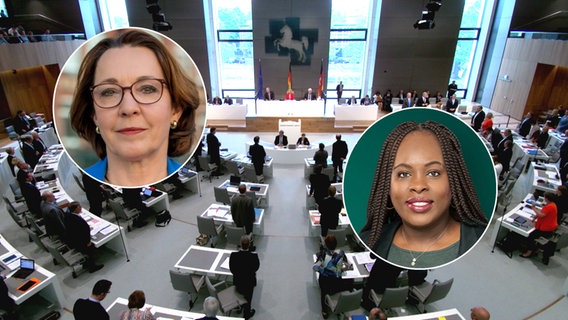 Eine Bildkombo zeigt Djenabou Diallo-Hartmann (Grüne) und Martina Machulla (CDU) im niedersächsischen Landtag. © Djenabou Diallo-Hartmann/Martina Machulla/NDR 