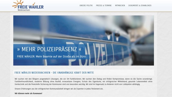 Der Webauftritt der Partei 'FREIE WÄHLER Niedersachsen' © FREIE WÄHLER Niedersachsen 