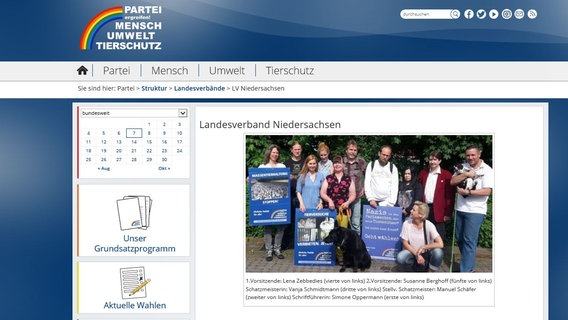 Der Webauftritt des Landesverbands Niedersachsen der Partei 'PARTEI MENSCH UMWELT TIERSCHUTZ' © Partei Mensch, Umwelt, Tierschutz Niedersachsen 