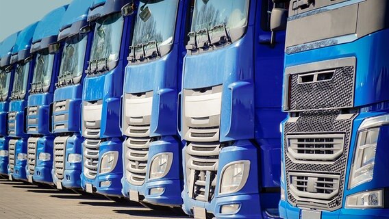 Eine Reihe blauer Lastwagen © fotolia/Countrypixel 