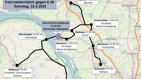 Das Bild zeigt die Routen einer Sternfahrt gegen den Autobahnneubau in Niedersachsen. © BUND 