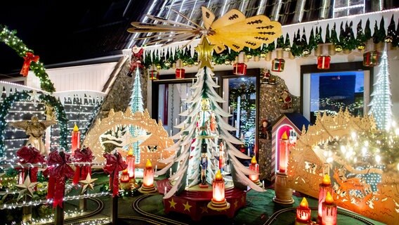Delmenhorst: Zahlreiche Lichter erstrahlen am weihnachtlich geschmückten Haus der Familie Borchart. © picture alliance/dpa Foto: Hauke-Christian Dittrich