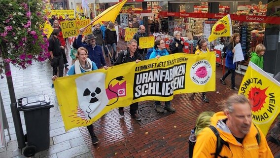 Atomkraftgegnerinnen und -gegner mit gelben Fahen und Plakaten. © Nord-West-Media TV 