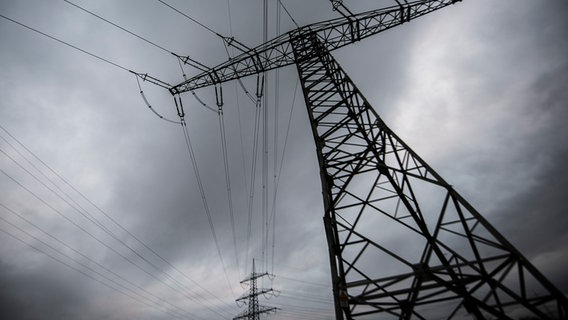 Ein Strommast steht unter einem wolkenverhangenen Himmel. © NDR Foto: Julius Matuschik