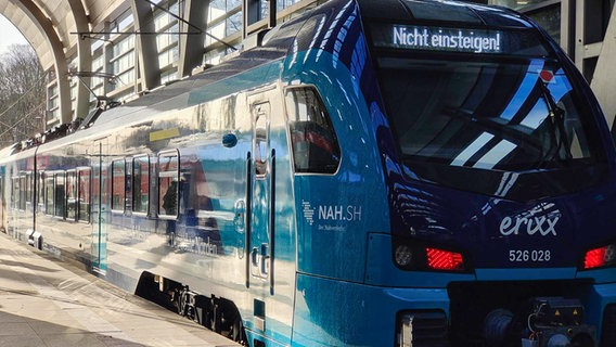 Ein Erixx-Akkuzug steht auf einem Gleis am Kieler Hauptbahnhof. © NDR Foto: Thomas Viet Dang
