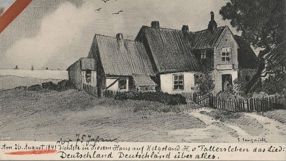 Fallerslebens Haus in schwarz-weiß als Gemälde. Fallerslebens Haus in schwarz-weiß als Gemälde. © NDR