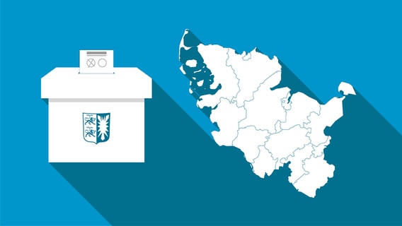 Eine digitale Collage zum Thema Kommunalwahl 2023, bestehend aus einer Urne und einer Karte von Schleswig-Holstein. © NDR / Christoph Klipp 
