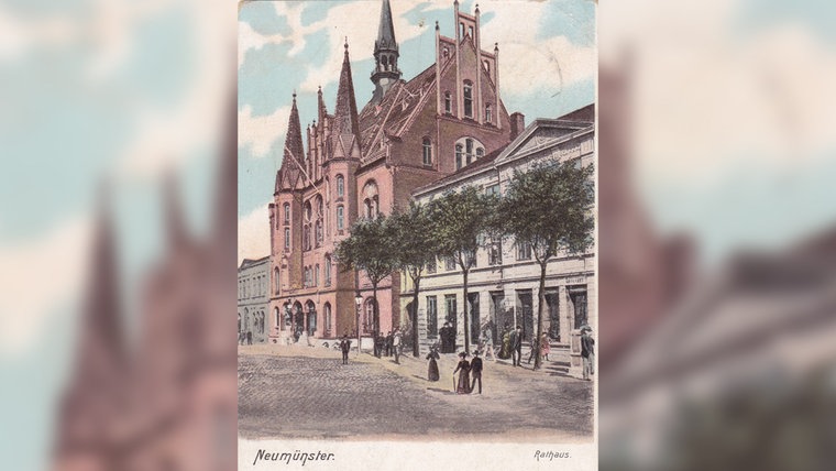 Eine historische Grafik des Rathauses in Neumünster. © Archiv Alfred Heggen