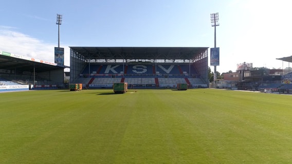 Neu verlegter Sportrasen im Holstein-Stadion.  