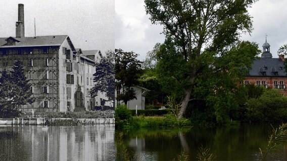 Das Schloss Reinbek früher und heute. © Stadtarchiv Reinbek/Dr. Carsten Walczok 