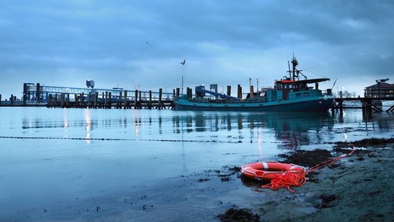 Ein Rettungsring liegt am Ufer vor dem Hafen auf Föhr. © Astrid Zierke Foto: Astrid Zierke