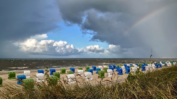 Strandkörbe stehen am Wyker Südstrand auf Föhr. Strandkörbe stehen am Wyker Südstrand auf Föhr. © NDR Foto: Kristian Bussmann