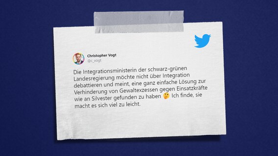 Christopher Vogt auf Twitter über die Silvesterdebatte. © NDR Foto: NDR