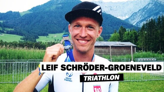 Leif Schröder-Grönevel, Triathlet, hält eine Medaille in die Kamera. © Leif Schröder-Gröneveld Foto: Leif Schröder-Gröneveld
