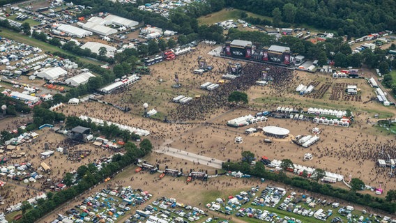 Ein Luftbild zeigt das Festivalgelände in Wacken von oben © ICS Festival 