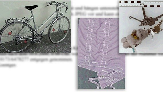 Montage mit Bildern eines Fahrrads, eines Schlüsselbundes und einer Kapuze. © privat 