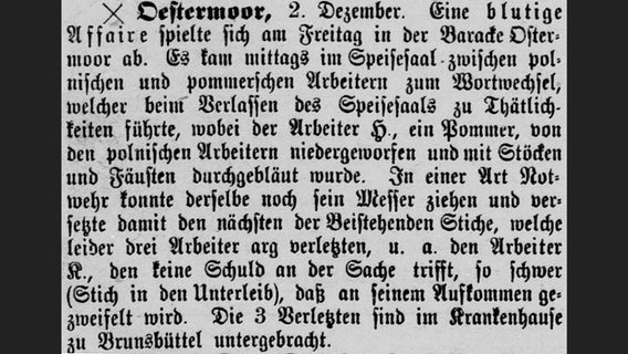 Meldung aus der "Kanal-Zeitung" vom 3. Dezember 1889 über eine Messerstecherei. © Stadtarchiv Brunsbüttel, Kanalzeitung 03.12.1989 gray0490 