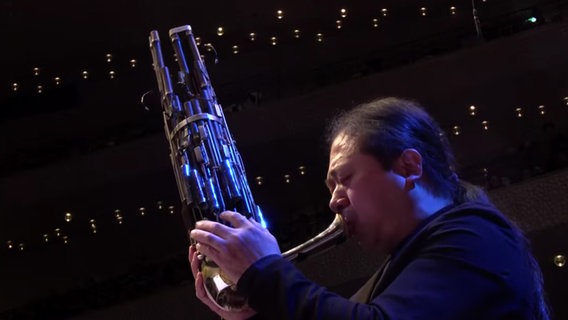 Der Künstler Wu Wei spielt in der Elbphilharmonie auf der Sheng. © NDR 
