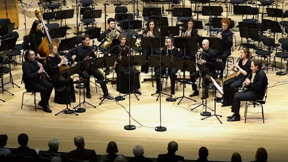 Konzertsituation: Hornisten des NDR Jugendsinfonieorchesters auf der Bühne im Großen Saal der Elbphilharmonie © NDR Foto: Screenshot