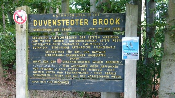 Hinweisschild im Duvenstedter Brook. © NDR Foto: Kathrin Weber