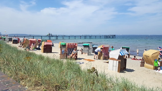 Blick von der Promenade in Niendorf auf den Strand, die Seebrücke und die Ostsee. © NDR Foto: Kathrin Weber