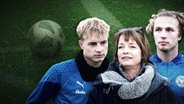 Fiete Arp (r.) und Finn Porath von Fußball-Zweitligist Holstein Kiel. In der Mitte Finns Mutter Julia Porath © NDR 