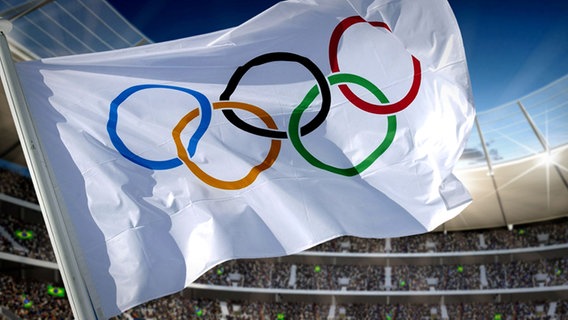 Die olympische Fahne weht in einer Sportarena (Bildmontage) © picture-alliance/ dpa/dpaweb, Fotolia Foto: DPPI-SIPA Millereau,  KB3