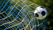 Ein Fußball fliegt ins Tor. © panthermedia Foto: Tobias Eble